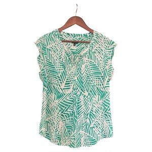 Talbots Tropical Green Leaf Print Blouse